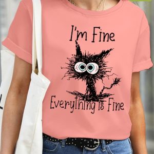 I'm Fine Everything Is Fine Waterproof Oilproof Stainproof Fabric Women's T-Shirt, color:Pink|size:3XL, Lilicloth.com