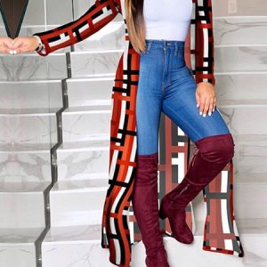 Casual Plaid Regular Fit Trench Coat, Trench Coats, color:Red|size:M, JustFashionNow