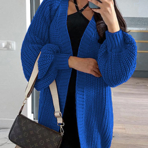 Women Wool/Knitting Plain Long Sleeve Comfy Casual Cardigan, Cardigans, color:Blue|size:L, Noracora