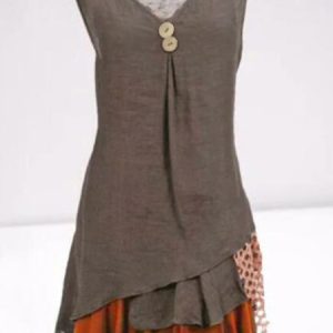 Women's Casual Sleeveless Cotton-Blend Dress, Short, color:Khaki|size:XXL, catalog Noracora shop
