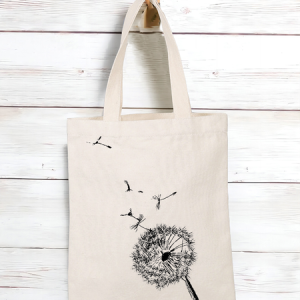 Women's Dandelion Pattern Canvas Shopping Tote, color:White|size:One-size, Lilicloth.com