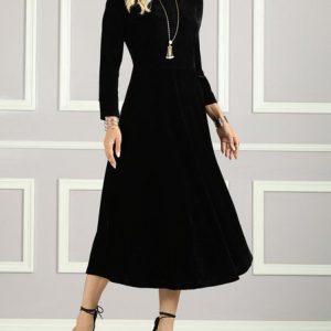 Knitted Plain Regular Fit Urban Dress, Dresses, color:Black|size:XXL, JustFashionNow