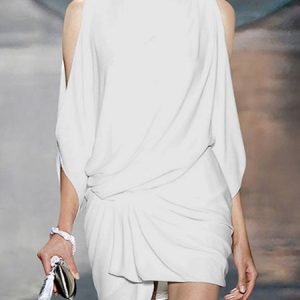 Elegant Off The Shoulder Crew Neck   Dress, Mini Dresses, color:White|size:XXL, Stylewe