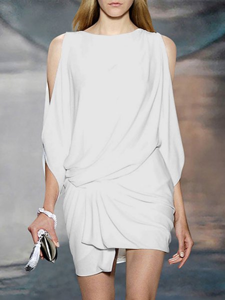 Elegant Off The Shoulder Crew Neck Dress, Mini Dresses, color:White|size:XXL, Stylewe