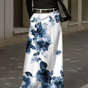 Urban Floral Loose Skirt, Skirts, color:white-blue|size:XXL, Stylewe