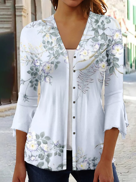 V Neck Regular Fit Casual Kimono, Cardigans, color:Light Blue|size:XXL, JustFashionNow