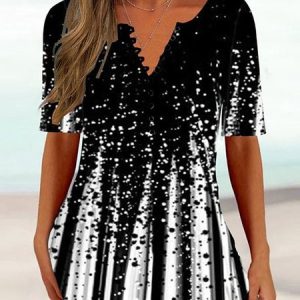Casual Color Block Loose Shirt, Shirts & Blouses, color:Black-white|size:XXL, JustFashionNow