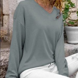 JFN Basic V Neck Plain Jersey Casual Top, T-Shirts, color:Gray|size:XXL, JustFashionNow