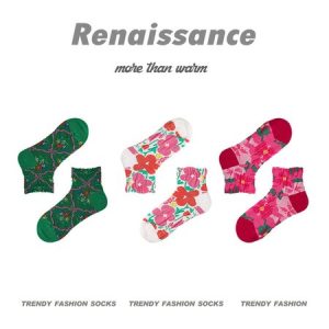 Renaissance Color Contrast Stitching Flowers Striped Geometry Breathable Socks Set Combination, Socks, color:Color8|size:Three Piece, JustFashionNow