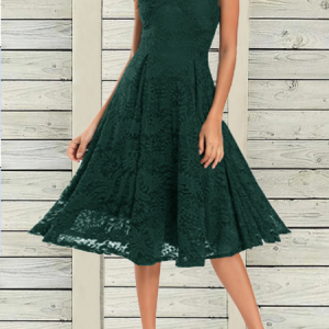 Lace Party Sleeveless Midi Dress, Midi, color:darkgreen|size:XXL, Noracora