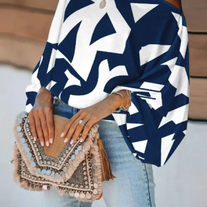 Summer A-Line Asymmetrical Long sleeve No Elasticity Elegant Top, Blouses and Shirts, color:Dark Blue|size:XXL, Stylewe