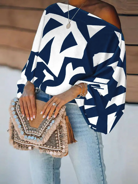 Summer A-Line Asymmetrical Long sleeve No Elasticity Elegant Top, Blouses and Shirts, color:Dark Blue|size:XXL, Stylewe