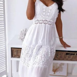 Elegant Lace Regular Fit Dress, Dresses, color:White|size:XXL, JustFashionNow