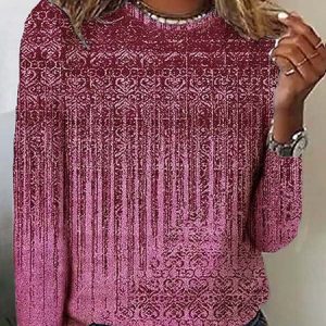 Ethnic Crew Neck Casual T-Shirt, T-shirts, color:Pink|size:3XL, Noracora