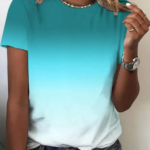 Women's T-shirt Tee Black Yellow Red Color Gradient Print Short Sleeves, JustFashionNow T-Shirts, color:Sky Blue|size:XXL,