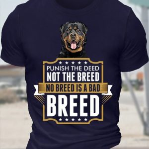 Men's Funny Dog Punish The Deed Not The Breed No Breed Is A Bad Breed Graphic Printing Cotton Crew Neck Casual T-Shirt, color:Purplish blue|size:3XL, Lilicloth.com