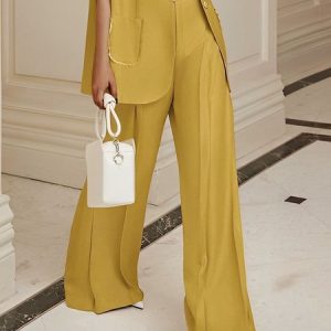 Regular Fit Plain Urban Fashion Pants, Pants, color:Yellow|size:XXL, Stylewe