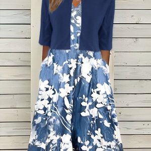 Women's Jersey Floral Pattern Daily Going Out Two Piece Set Half Sleeve Casual Summer Coat With Skirt Matching Set, JustFashionNow Formal Dresses, color:Blue|size:XXL,