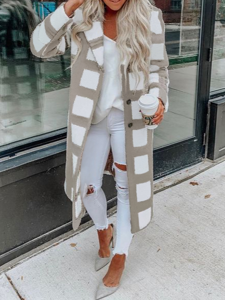 Lapel Collar Casual Teddy Jacket, Trench Coats, color:White|size:XXL, JustFashionNow