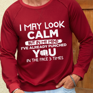 Men's t-shirts I may look calm but in my heart I've hit you 3 times shirts, funny shirts, color:Red|size:3XL, Lilicloth.com
