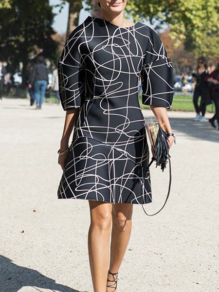 Asymmetrical Regular Fit Urban Abstract Dress, Mini Dresses, color:Black|size:XXL, Stylewe