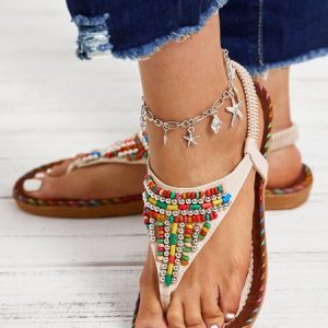 Colorful Beaded Bohemian Beach Flip Sandals, Sandals, color:Deep Brown|size:43, JustFashionNow
