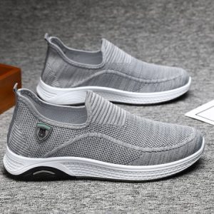 Men's Breathable Fly Mesh Shock Absorbing Slip-On Casual Sneakers, Sneakers, color:Gray|size:44, JustFashionNow