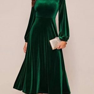 Plain Elegant Knitted Midi Wedding Dress, Midi Dresses, color:Green|size:XXL, Stylewe