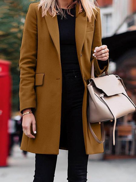 Loose Lapel Collar Pocket Stitching Casual Trench Coat, Trench Coats, color:Coffee|size:5XL, JustFashionNow