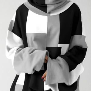 Turtleneck Casual Geometric Knitted Sweatshirt, Sweatshirts & Hoodies, color:Black|size:XXL, JustFashionNow