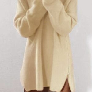 Fluffy Zipper Long Sleeve Casual H-line Sweater, Sweaters, color:Apricot|size:3XL, Noracora