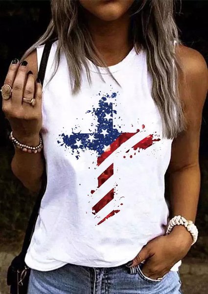 Women's American Flag Cross Casual Tank Top, color:White|size:3XL, Lilicloth.com