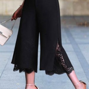 Lace Casual Plain Pants, BOTTOM, color:Black|size:4X, Noracora