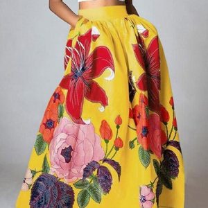 Floral Vacation A-line Long Skirt, Skirts, color:Yellow|size:XS, Stylewe