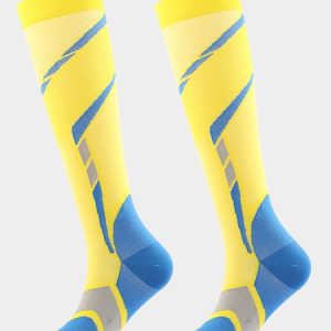 Contrasting Geometric Pattern Leggings Compression Support Socks, Socks, color:Yellow|size:One-size, JustFashionNow