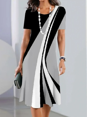 Casual Geometric Dress With No Belt, Dresses, color:Gray|size:XXL, JustFashionNow