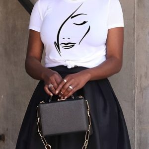 Crew Neck Urban Abstract Loose T-Shirt, Tees, color:White|size:XS, Stylewe