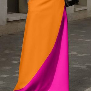 Urban Daily Color Block Pockets Long Skirt, Skirts, color:As Picture|size:XXL, Stylewe