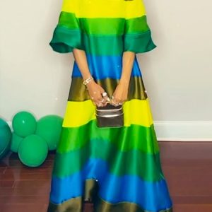 Half sleeve Boat Neck Elegant Regular Fit Dress, Maxi Dresses, color:Green|size:XXL, Stylewe