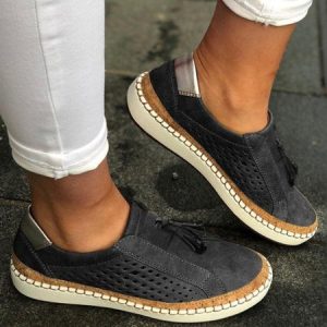 JFN  Slide Flat Heel Hollow-Out Round Toe Casual Women Breathable Sneakers, Sneakers, color:Black|size:43, JustFashionNow