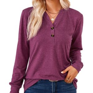 Casual Plain Long Sleeve T-shirt, T-shirts, color:Wine Red|size:XXL, Noracora