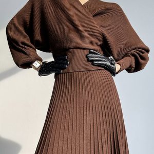 Regular Fit Plain V Neck Sweater, Pullovers, color:Coffee|size:XXL, Stylewe
