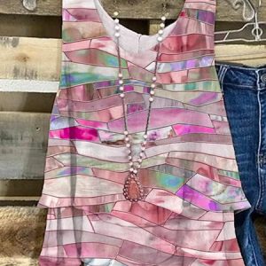 Crew Neck Color Block Loose Casual Tank Top, Tanks & Camis, color:Pink|size:XXL, JustFashionNow