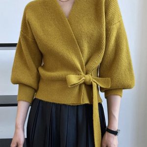Long sleeve Simple Regular Fit Sweater Coat, , color:Yellow|size:XXL, Stylewe