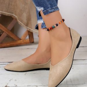 Plain Suede Slip On Pointed Toe Flats, Flats, color:Apricot|size:43, JustFashionNow