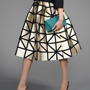 Regular Fit Elegant Geometric Midi Skirt, Skirts, color:Black|size:XS, Stylewe