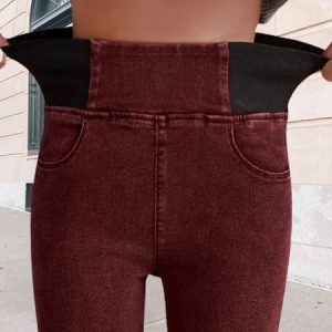 JFN Elasticity Waist Stretchy Loose Plain Denim Jeans, Jeans, color:Wine Red|size:XXL, JustFashionNow