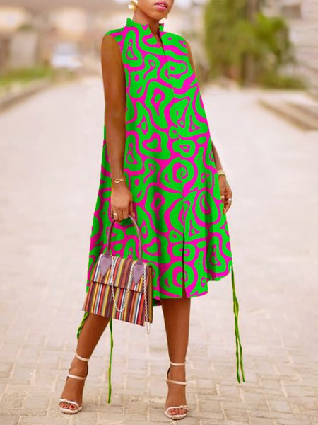 Plus Size Vacation Loose Stand Collar Dress, Plus Dresses, color:Green|size:4X, Stylewe