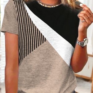 Jersey Casual Striped T-Shirt, T-Shirts, color:Khaki|size:3XL, JustFashionNow