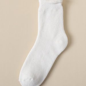 1pair Women Minimalist Warmth Solid Crew Mid-calf Socks, Socks, color:White|size:One-size, JustFashionNow
